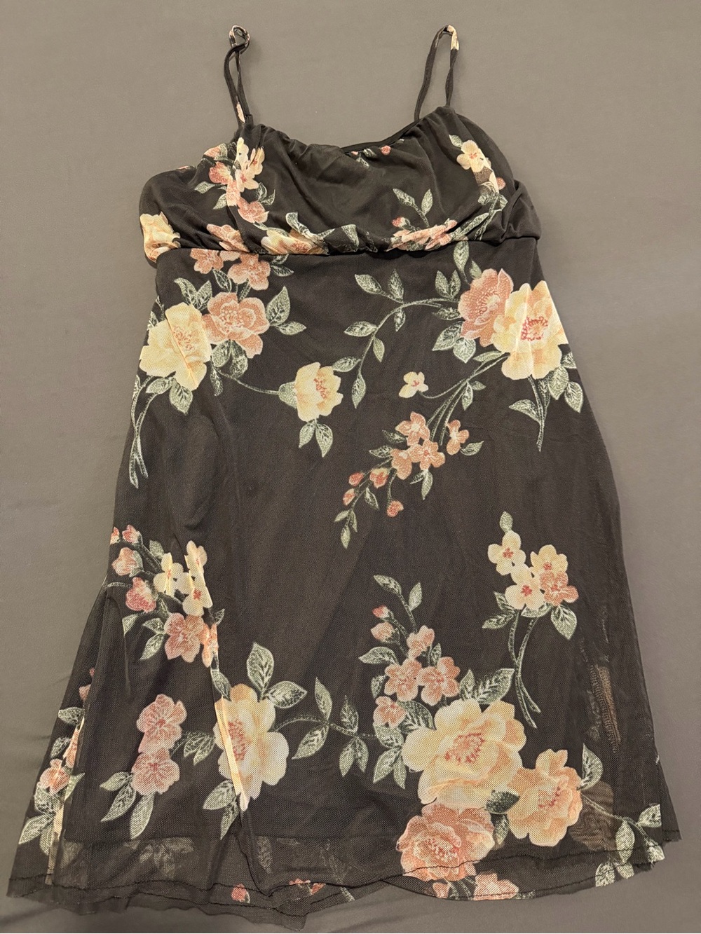 American Eagle Floral Spaghetti Strap Black Tank Top